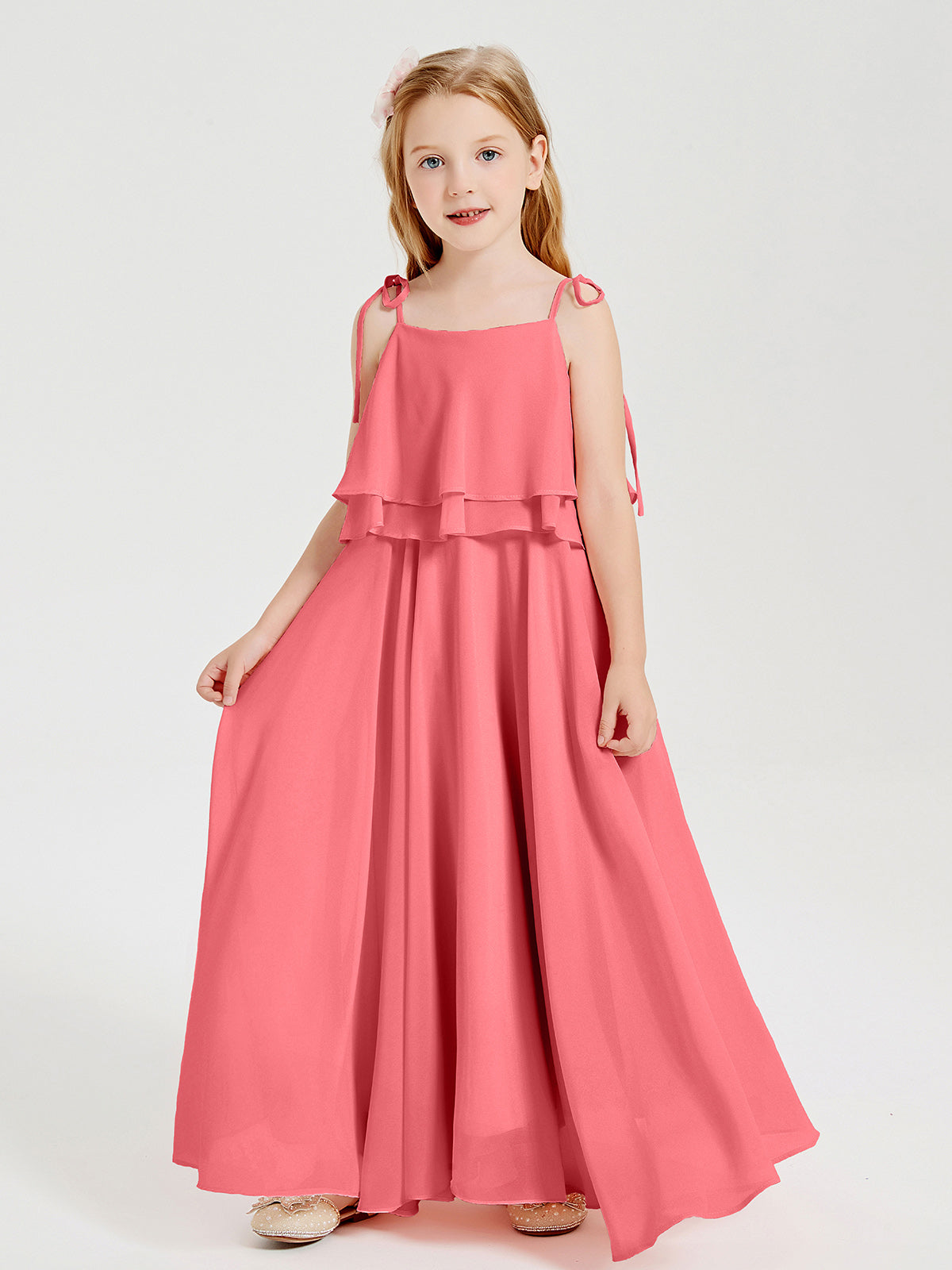 Chiffon Junior Bridesmaid Dresses Long Cascading Skirt Watermelon